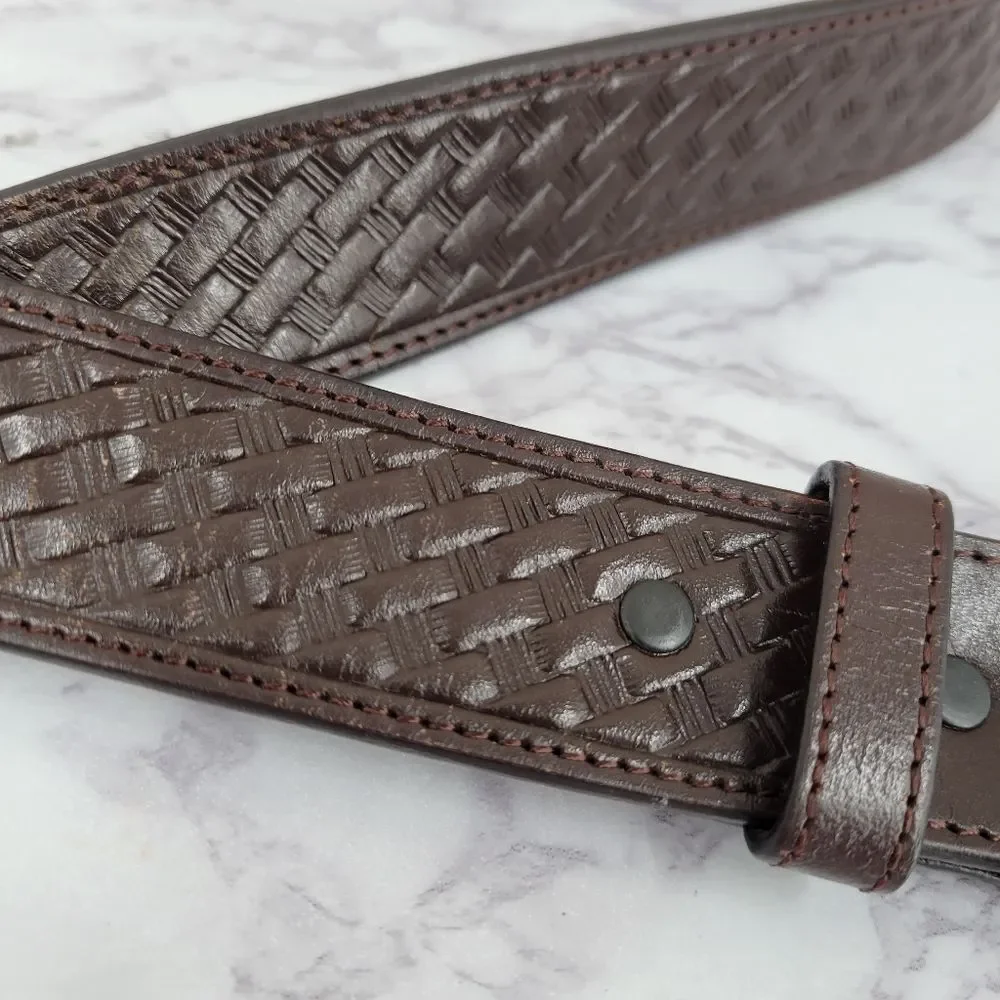 Brown Leather Belt for Men Basket Weave Embossed Design